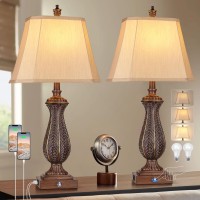 Wihtu 3Way Dimmable Table Lamps For Bedrooms Set Of 2 30 H Touch Lamps For Living Room With Usb Typec Ports Brown Mermai