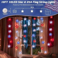 Coquimbo 4Th Of July Decorations String Lights Red White Blue String Lights With 30 Led 10Ft Flag Stars Patriotic Lights Batte