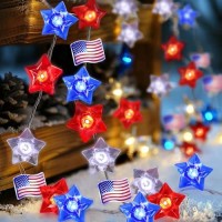 Coquimbo 4Th Of July Decorations String Lights Red White Blue String Lights With 30 Led 10Ft Flag Stars Patriotic Lights Batte