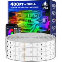 Letianpai 400Ft Outdoor Led Strip Lights Waterproof,Ip68 Outside Led Light Strips Waterproof With App And Remote,Music Sync Rgb Exterior Led Rope Lights With Self Adhesive Back For Roof,Deck,Balcony