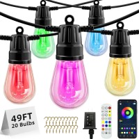 Yeelan Outdoor String Lights, 49Ft 20 Bulbs Rgb Patio Lights With App & Remote,Ip65 Waterproof Led String Lights,Diy Color Changing S14 Dimmable Hanging Lights Outdoor Lights For Garden Backyard Party