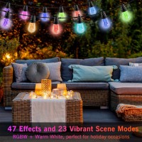 Yeelan Outdoor String Lights, 49Ft 20 Bulbs Rgb Patio Lights With App & Remote,Ip65 Waterproof Led String Lights,Diy Color Changing S14 Dimmable Hanging Lights Outdoor Lights For Garden Backyard Party