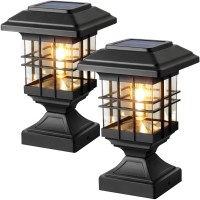 Lffital Solar Post Lights Outdoor Solar Post Cap Lights Deck Post Lights Fence Cap Light For 4X4 5X5 6X6 Posts Patio Garden Cour