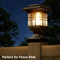 Lffital Solar Post Lights Outdoor Solar Post Cap Lights Deck Post Lights Fence Cap Light For 4X4 5X5 6X6 Posts Patio Garden Cour