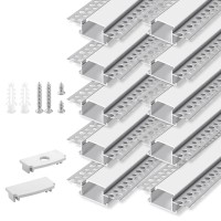 Hunhun 10Pack 66Ft2Meter Plasterin Trimless Recessed Led Aluminum Channel With Flange Led Channel With Clipin Diffuser An