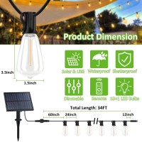 Solar Outdoor String Lights With Remote Waterproof Solar Patio Lights With 151 Vintage Led Bulbs Dimmable 34Ft Solar Powered