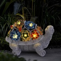 Solar Garden Statues Turtle With Succulent And 6 Led Lights 91L X 57W X 67H Outdoor Solar Turtle Decor Turtle Garden