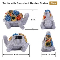 Solar Garden Statues Turtle With Succulent And 6 Led Lights 91L X 57W X 67H Outdoor Solar Turtle Decor Turtle Garden