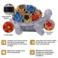 Solar Garden Statues Turtle With Succulent And 6 Led Lights 91L X 57W X 67H Outdoor Solar Turtle Decor Turtle Garden