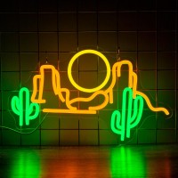 Augelre Cactus Mountain Neon Sign Sunset Neon Signs For Wall Decor Dimmable Led Signs For Bedroom Western Landscape Light Up