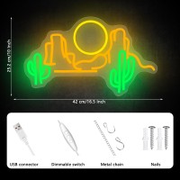 Augelre Cactus Mountain Neon Sign Sunset Neon Signs For Wall Decor Dimmable Led Signs For Bedroom Western Landscape Light Up