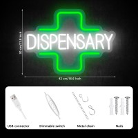 Augelre Dispensary Neon Sign Green Cross Neon Signs For Wall Decor Dimmable Led Signs For Shop Light Up Signs For Bedroom Hom