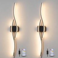 Daunton Modern Plug In Wall Sconces Set Of Two Rc Dimmable Led Plug In Wall Light Black Sconce Wall Lighting For Living Room