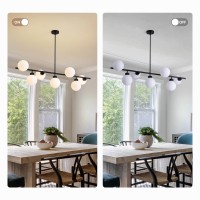 Crossio 7 Lights Modern Linear Chandelier Mid Century Black Sputnik Pendant Light Glass Globe Rectangle Chandelier For Dining Ro