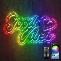 Good Vibes Neon Sign For Wall Decor Colorful Dimable Led Neon Light Signs Art Decoration Good Vibes Led Sign For Bedroom Party