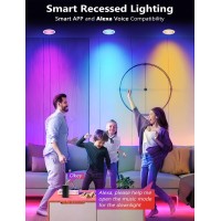 Smart Recessed Lighting 6 Inch Control With App Alexa 16W 5000K High Brightness Color Changing Rgbw Smart Canless Led Recesse