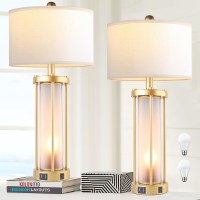 Table Lamps For Living Room Set Of 2 26 Tall Gold Bedside Farmhouse Table Lamps With Led Lantern Nightlight Bedroom Nightstand