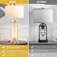 Table Lamps For Living Room Set Of 2 26 Tall Gold Bedside Farmhouse Table Lamps With Led Lantern Nightlight Bedroom Nightstand