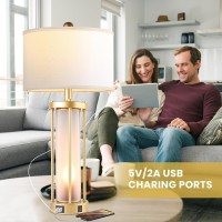 Table Lamps For Living Room Set Of 2 26 Tall Gold Bedside Farmhouse Table Lamps With Led Lantern Nightlight Bedroom Nightstand