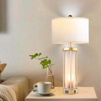 Table Lamps For Living Room Set Of 2 26 Tall Gold Bedside Farmhouse Table Lamps With Led Lantern Nightlight Bedroom Nightstand