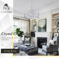 Catiner Chrome Crystal Chandeliers Modern Semi Flush Mount Ceiling Light 6Light Round Crystal Hanging Pendant Light Fixtures