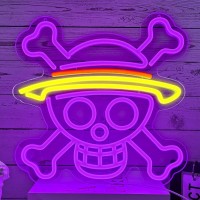 Xjnolgxiqu One Piece Anime Neon Sign Luffy Skull Head Neon Signs For Wall One Piece Lamp Anime Neon Light Decoration Lights For