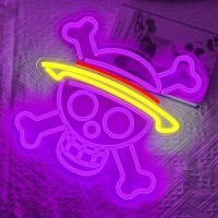 Xjnolgxiqu One Piece Anime Neon Sign Luffy Skull Head Neon Signs For Wall One Piece Lamp Anime Neon Light Decoration Lights For