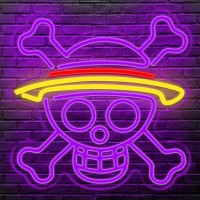 Xjnolgxiqu One Piece Anime Neon Sign Luffy Skull Head Neon Signs For Wall One Piece Lamp Anime Neon Light Decoration Lights For