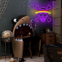 Xjnolgxiqu One Piece Anime Neon Sign Luffy Skull Head Neon Signs For Wall One Piece Lamp Anime Neon Light Decoration Lights For