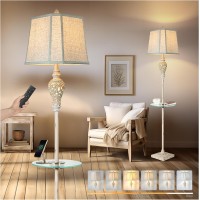 Rustic Floor Lamp Living Room Lamps With Glass Tray Stepless Diming Floor Lamp With Remote Control And Usb Ac Charging Ports