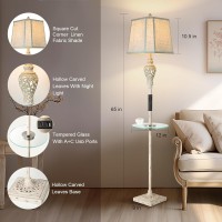 Rustic Floor Lamp Living Room Lamps With Glass Tray Stepless Diming Floor Lamp With Remote Control And Usb Ac Charging Ports