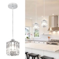 1 Pack Battery Operated Pendant Light With Remote, Crystal Rechargeable No Wiring Ceiling Hanging Lamp,Modern Glass Shade Wireless Pendant Lighting Fixture For Farmhouse Dining Room Kitchen Island