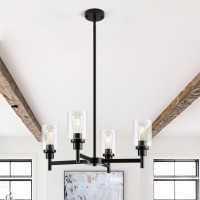 Seilisy 4 Lights Black Dining Room Light Fixture Chandelier Farmhouse Contemporary Modern Pendant Ceiling Hanging Lighting With