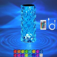 Vomii Crystal Table Lamp Touch Remote Rgb 16 Colors Changing Lamp Rechargeable Crystal Lamp Rose Wave Diamond Night Light