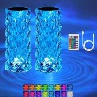 Vomii 2 Pack Crystal Table Lamp Touch Remote Rgb 16 Colors Changing Lamp Rechargeable Crystal Lamp Rose Diamond Night Lig