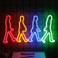 Rock Band Neon Sign Four People Walking Neon Lights For Bedroom Music Led Sign Neon Lights Signs Abbey Road Neon Wall Art Light