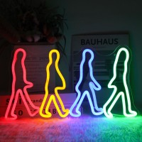 Rock Band Neon Sign Four People Walking Neon Lights For Bedroom Music Led Sign Neon Lights Signs Abbey Road Neon Wall Art Light