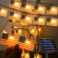 Upgraded 4Th Of July Decorations- 30 Big American Flag Solar String Lights, Wateproof 4Th Of July Outdoor Lights, Us Flag Patriotic Lights For July 4Th, Christmas In July, Memorial Day Decorations