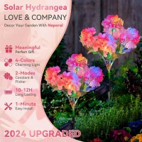 Neporal Solar Flowers Outdoor Waterproof Ip65 2Pk 5Head Hydrangea With 4Color Light 2 Lightning Modes Solar Garden Lights