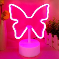 Vifulin Butterfly Neon Sign Pink Neon Light Usbbattery Operated Butterfly Led Signs Night Lights Room Decor For Girls Bedroom