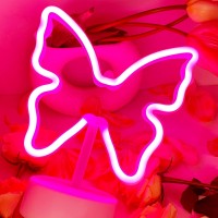 Vifulin Butterfly Neon Sign Pink Neon Light Usbbattery Operated Butterfly Led Signs Night Lights Room Decor For Girls Bedroom