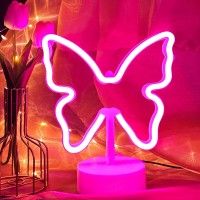 Vifulin Butterfly Neon Sign Pink Neon Light Usbbattery Operated Butterfly Led Signs Night Lights Room Decor For Girls Bedroom