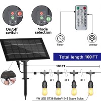 Stright 35Ft Solar String Lights Outdoor Weatherproof With Remote Usb Plug Solar Powered G40 Led Edison Bulb Outdoor String Lig