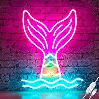 Basaneon Mermaid Tail Neon Sign Dimmable Mermaid Neon Signs For Wall Decor Usb Powered Bright Led Mermaid Lamps For Girls Bedro