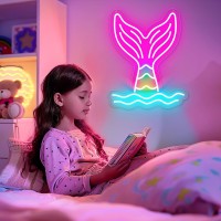 Basaneon Mermaid Tail Neon Sign Dimmable Mermaid Neon Signs For Wall Decor Usb Powered Bright Led Mermaid Lamps For Girls Bedro