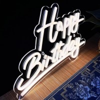 White Happy Birthday Neon Sign Battery Operated Usb Powered Neon Signs For Wall Decor Adjustable Brightness Happy Birthday Sig