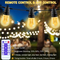 Hahago Outdoor String Lights, 49Ft Warm White Led Patio Lights, 20 Bulbs Outside Hanging Lights With Remote, Ip65 Waterproof Light Decorative For Garden Backyard Party