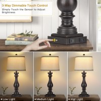 Rinweey 29 Farmhouse Table Lamp For Living Room Set Of 2 Vintage Bedside Nightstand Lamps With Usb Ca Ports Ac Outlet 3Way