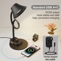 Bohon Led Desk Lamp For Home Office Fully Dimmable Bedside Lamps With Usb A And C Charging Port 5 Colors Reading Lamp With Nig