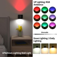 Wall Light Up And Down Lights Rechargeable 3 Color Rgb Ambience 6 Brightness Wall Sconce With Remote Magnetic 360 Free R